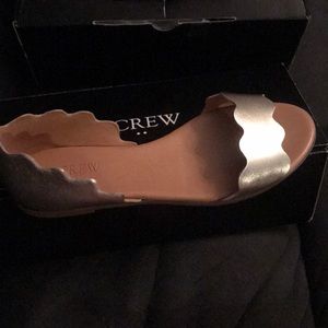 J.Crew peep toe flats, gold, size 7, brand new
